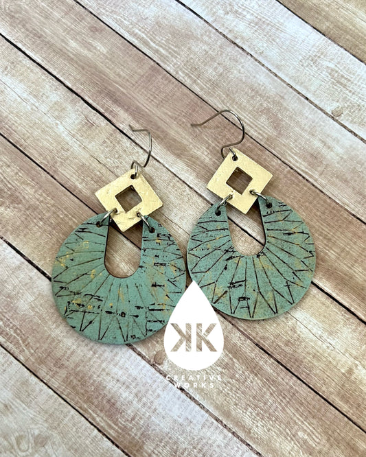 Antique Mint Embossed Sunray Earrings