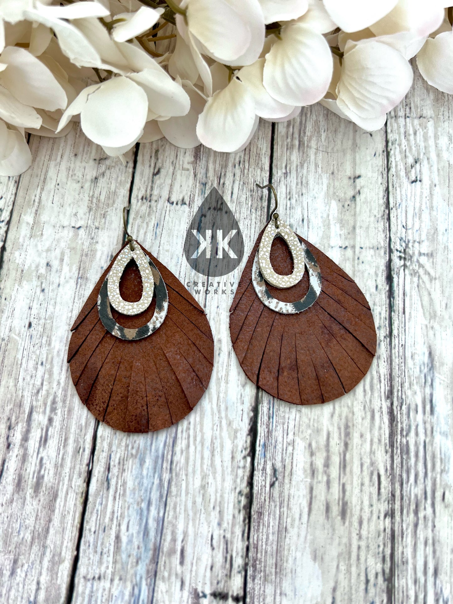 Neutral Chunky layered fringed teardrop earrings