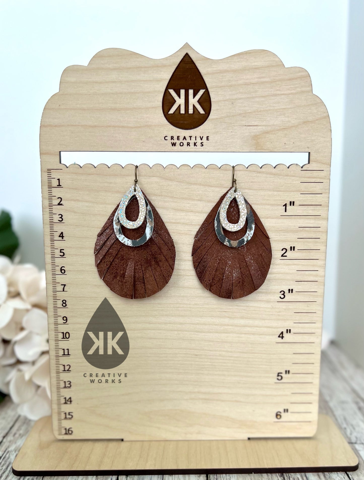 Neutral Chunky layered fringed teardrop earrings