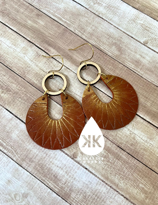 Amber Gold Embossed Sunray Earrings